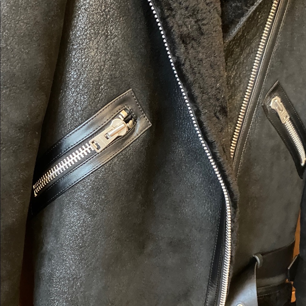 Women’s All Saints black Shearling Leather Hawley Moto Jacket - Picture 7 of 11